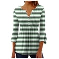 thumbnail image 2 of RXIRUCGD Blouse T-Shirt Décontractée à Rayures Mode Imprimée Col en V Manches Courtes Ample pour Femmes, Vert, Taille : m, 2 of 5