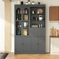 thumbnail image 2 of 47.2 inch Buffet with Hutch, Farmhouse Style Freestanding Kitchen Pantry Cabinet with 4 Drawers, Glass Doors and Pull-out Trays for Dining Room Storage, Gray, 2 of 12