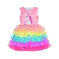 thumbnail image 1 of Robe Fille Rose Unicorn à Volants Jupe Gâteau Arc-en-Ciel 5 Ans, 1 of 6