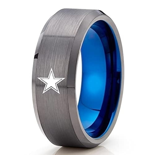 Gunmetal Tungsten Wedding Ring,Blue Tungsten Wedding Ring,Football Inspired,Galaxy Star Ring,Tungsten Carbide Ring