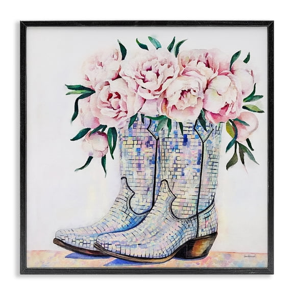 Stupell Industries Shabby Chic Rose Filled Cowgirl Boots Black Framed Giclee Art, 12 x 12, by Amanda Greenwood