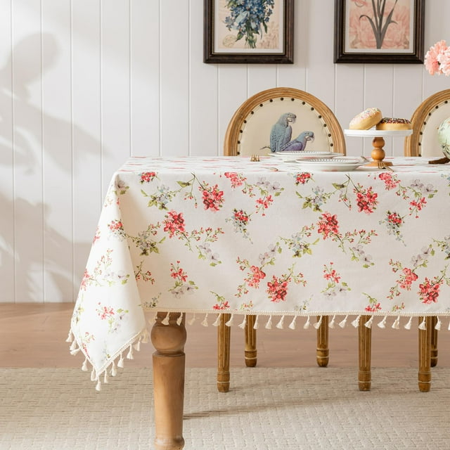 Rectangle Tablecloth Pastoral Style, Waterproof & Stain Resistant Table Cloth Wrinkle Free Table Cover for Dining/Kitchen/Patio, Washable Indoor & Outdoor Use, 140*180cm Red