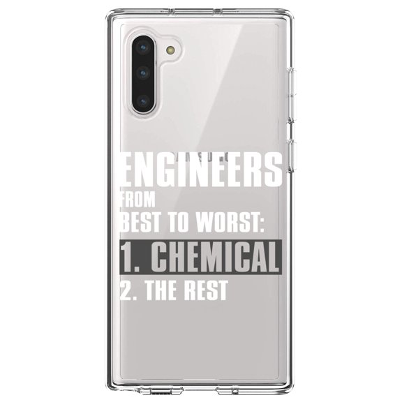 DistinctInk Clear Shockproof Hybrid Case for Samsung Galaxy Note 10 (6.3" Screen) - TPU Bumper Acrylic Back Tempered Glass Screen Protector - Chemical Engineers are the Best