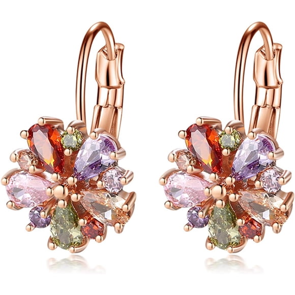 Huggie Stud Earrings for Women Hoop Earrings Multicolored Crystal Elements Fashion Bridal Jewelry