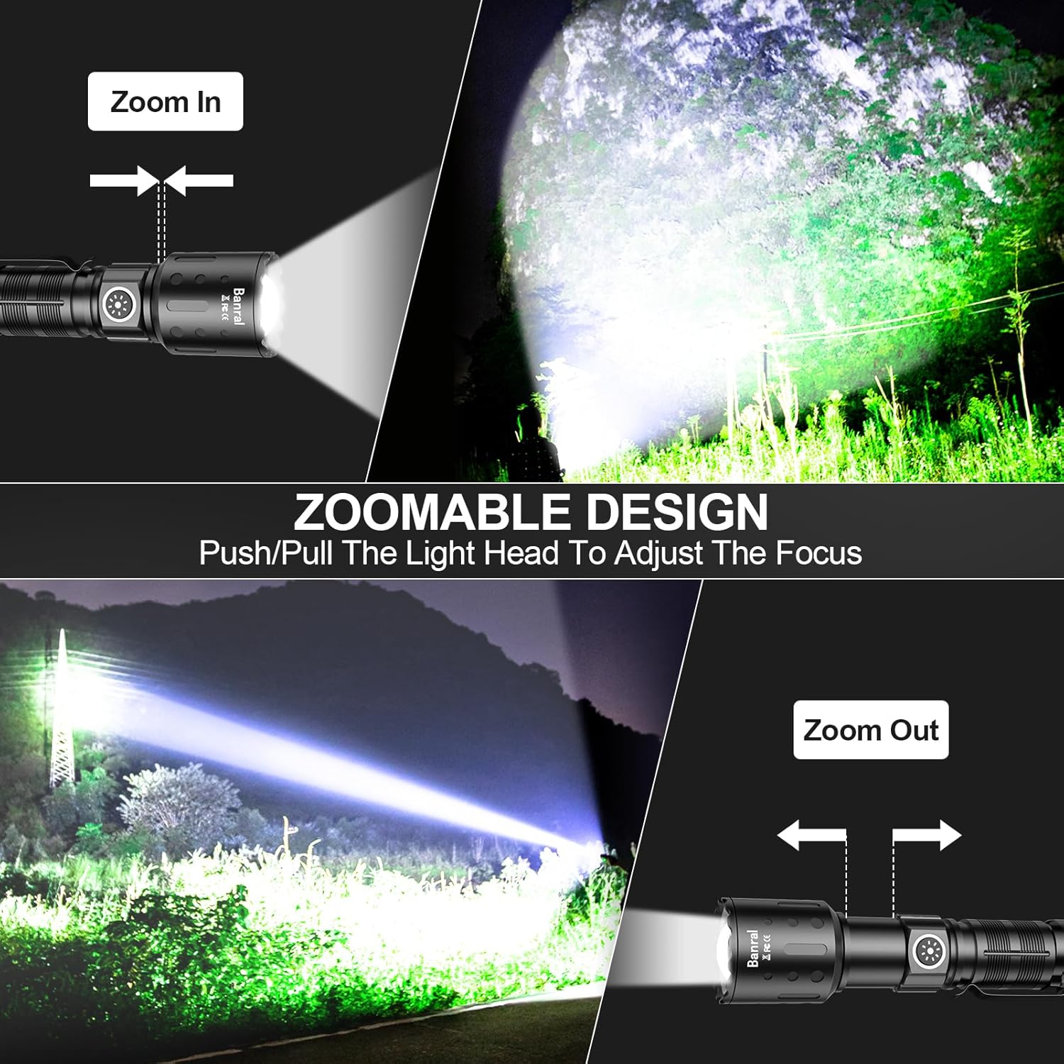 2 Pack Outdoor Camping Rechargeable Flashlights,High Lumens LED Waterproof Flash Light with Memory Function  for Camping,Emergency