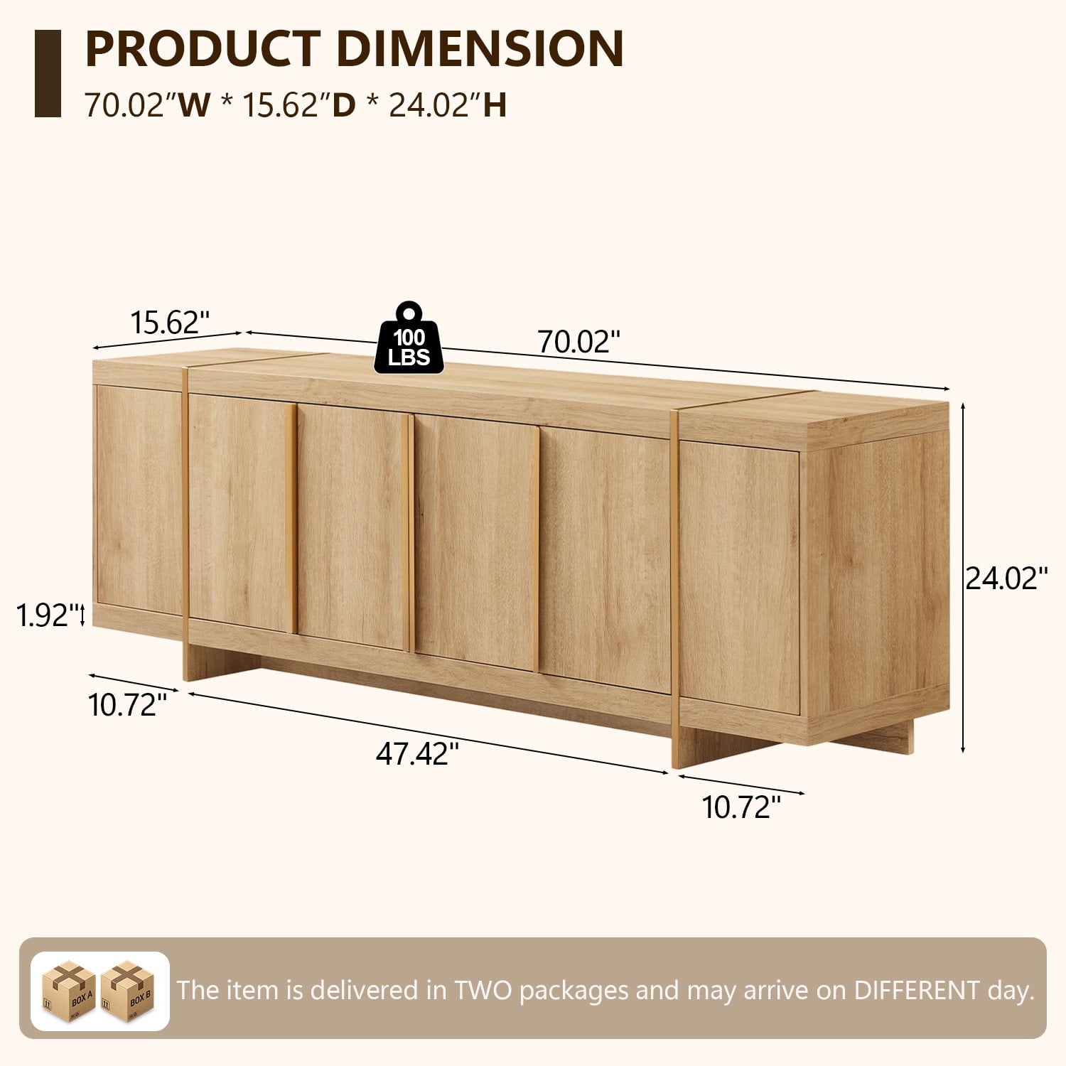 KeyWhat Modern TV Stand for TVs Up to 80", Storage Cabinet, 10 Compartments, Hidden Handles