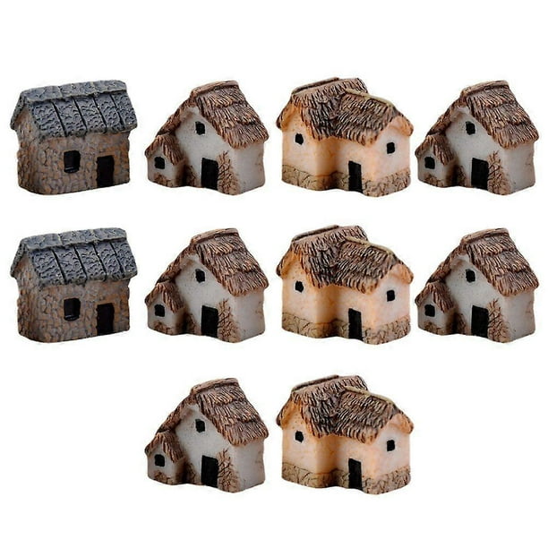 10pcs Mini House Ornament Resin House Mini Home Micro Landscape Random Style