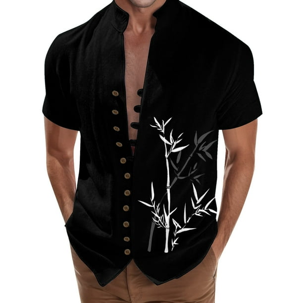 Playeras Y Camisas Para Hombre Camisa de vacaciones en la playa Camisa de cuello con botones en los puños para hombre (Black, M)