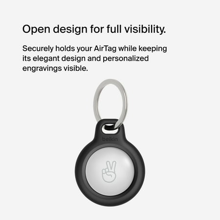 Belkin Apple AirTag Secure Holder with Key Ring - Durable Scratch Resistant Case With Open Face & Raised Edges - Protective AirTag Keychain Accessory For Keys, Pets, Luggage, Backpacks - Black