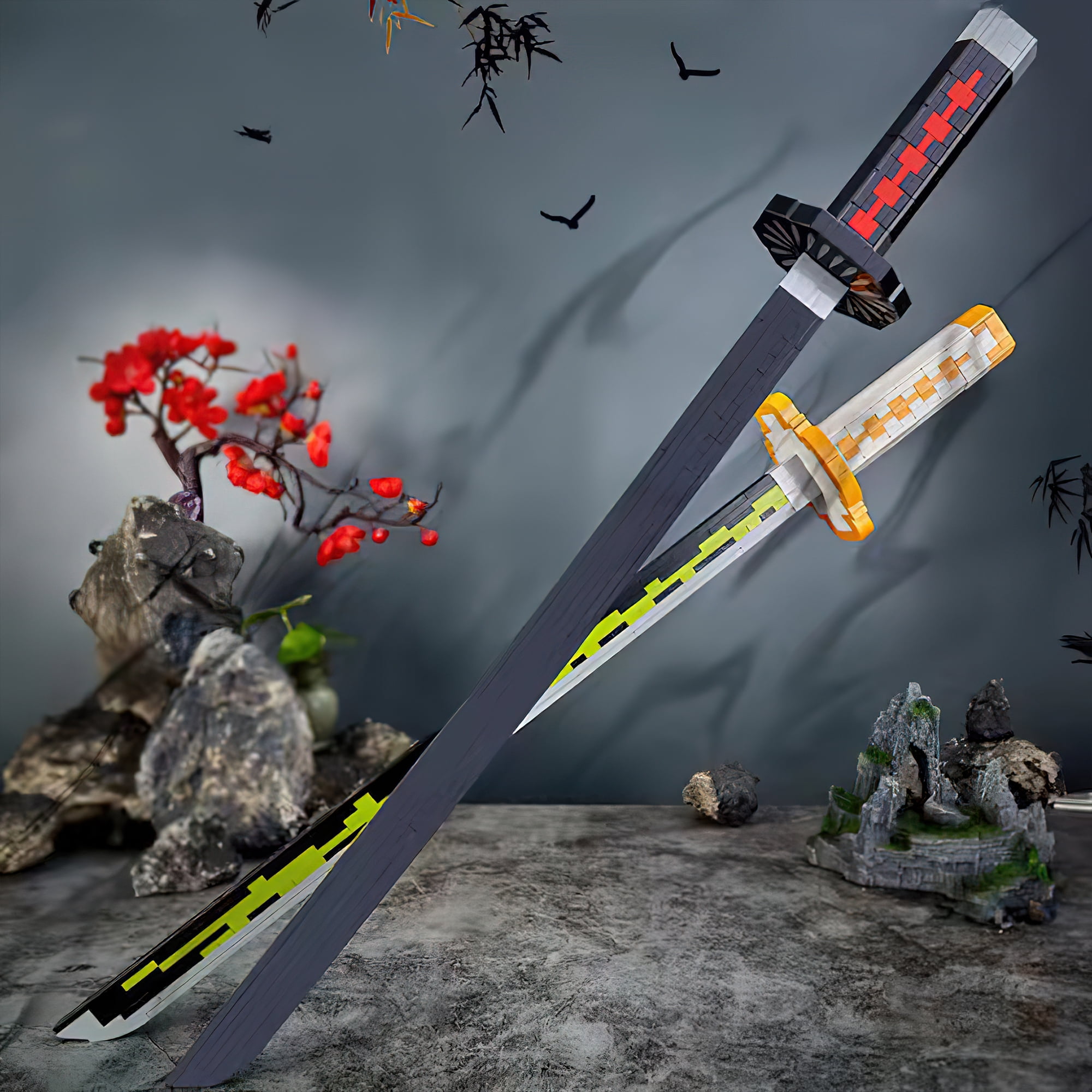 HI-REEKE Anime Demon Sword Building Block Set Slayer Tanjirou Katana Building Toy Black