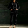 thumbnail image 6 of Szluipve 2 Piece Sets for Women Velvet 2 Piece Outfits Collared Half‑Button Lantern Long Sleeve Top Elastic Cuff Jogger Pants Set Casual Loose Matching Loungewear Suit With Pockets Black S, 6 of 6