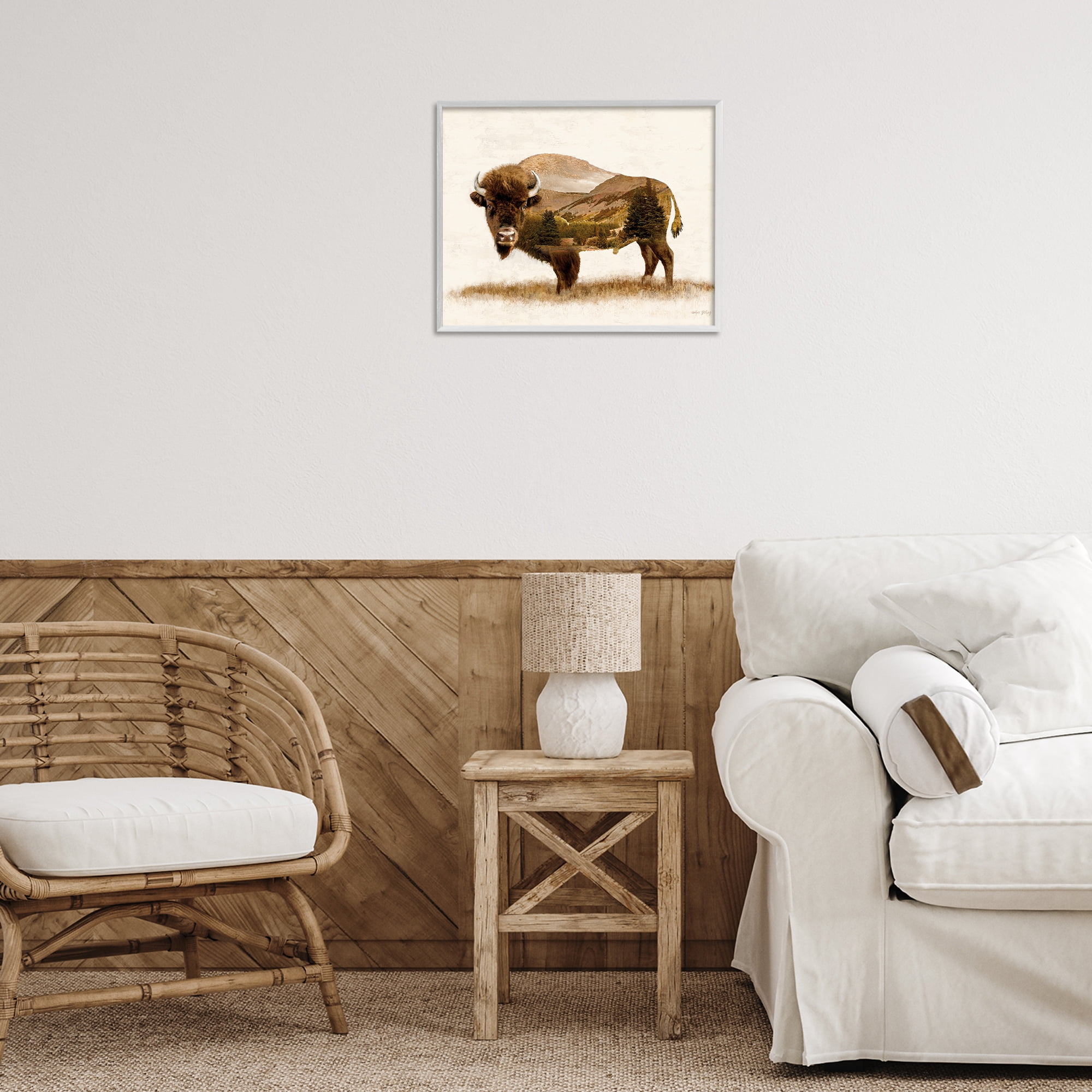 Stupell Industries Nature Patterned Bison Animals & Insects Painting White Framed Art Print Wall Art, 20 x 16