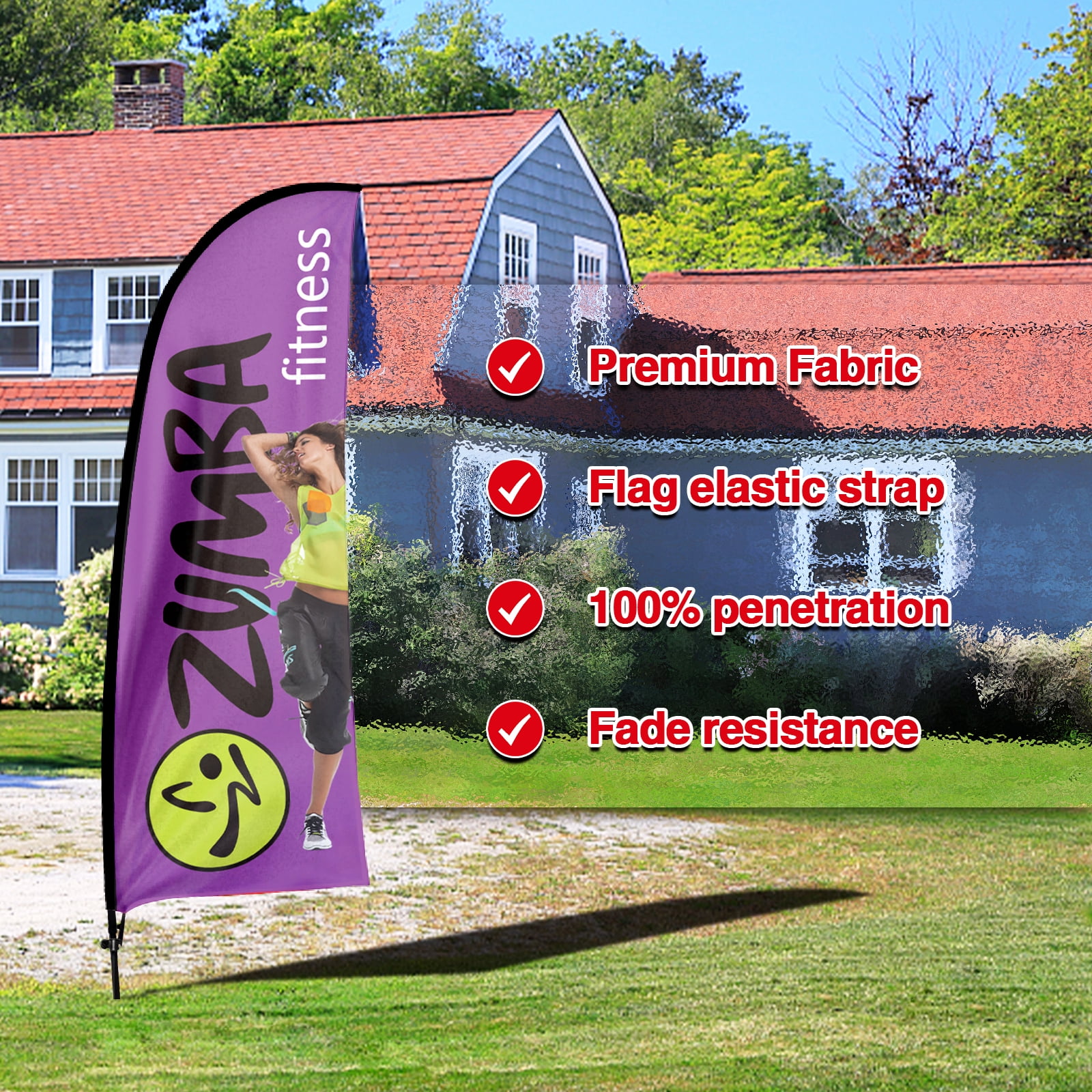 QSUM Zumba Fitness Feather Flag Kit,7FT Dance Classes Advertising Banner Business Signs