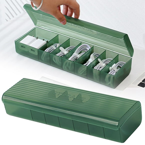 Cord Management Box Cozival Desk Cable Management Box - Plastic Cord Organizer with Lid, Neat Storage for Power Strips & Chargers, Space-Saving Solution for Home Office & Tv Stands, Green
