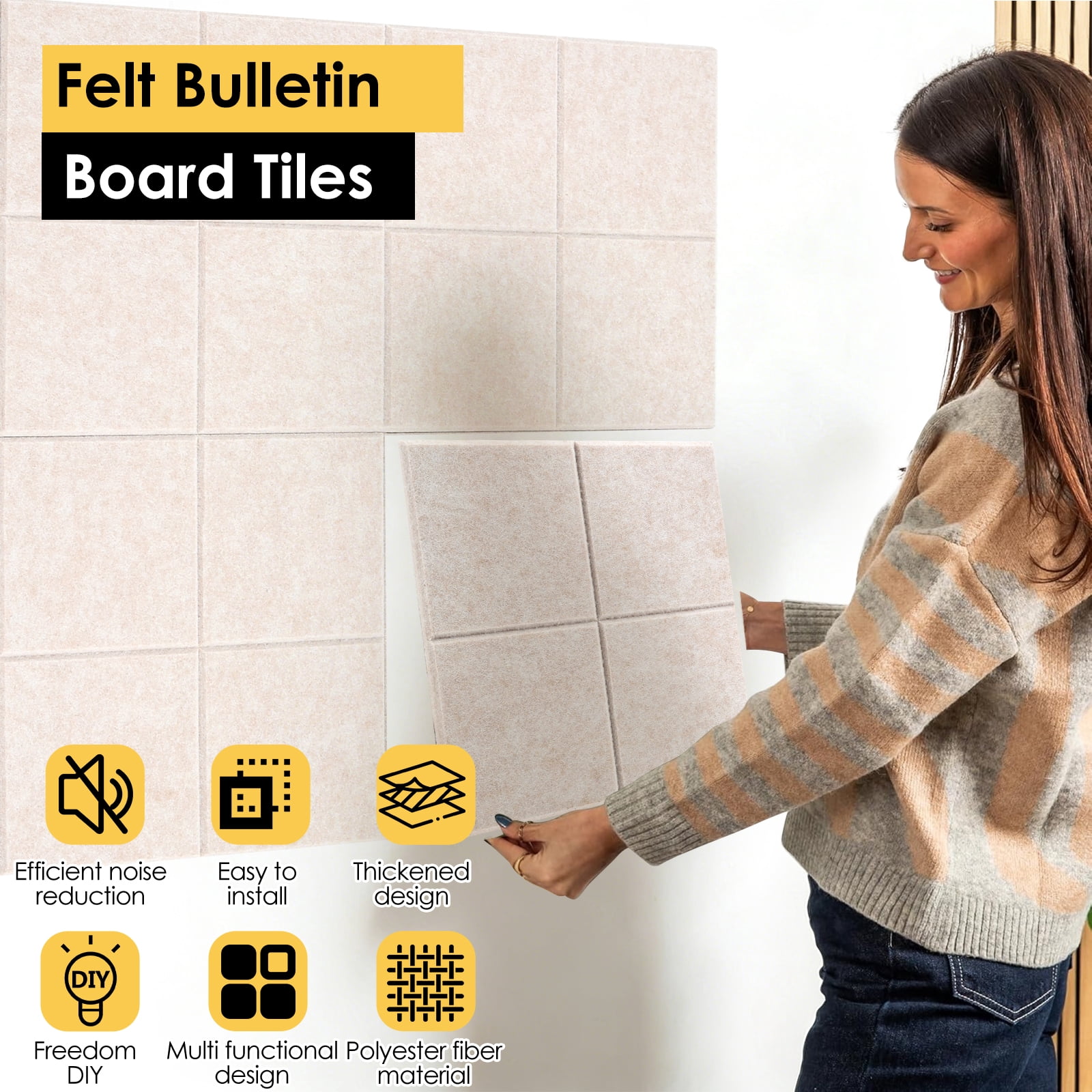 Threns Large Felt Bulletin Board,48" x 36" Cork Board Alternative-12 Pack with 60 Safe Removable Adhesive Tabs,Cork Boards for Walls Cork Board for Home Office Classroom Pin Board (Light Camel)