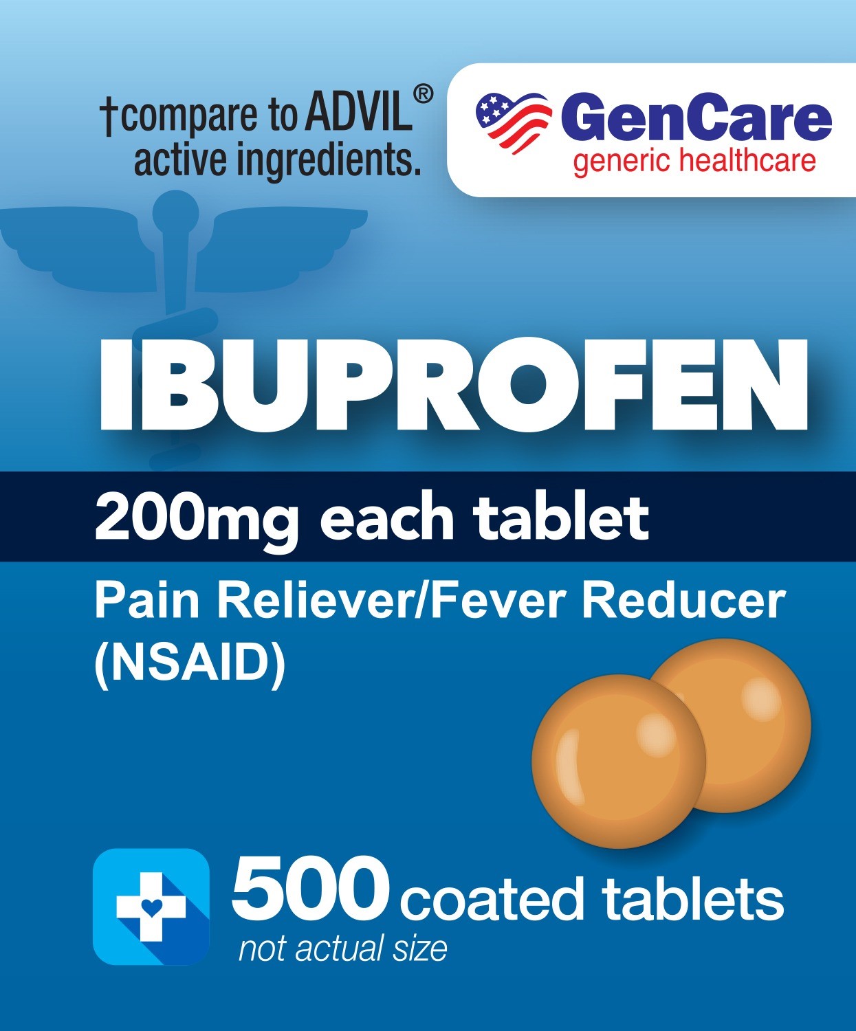 GenCare - Ibuprofen 200mg NSAID (500 Coated Tablets) | Pain Reliever Fever Reducer - image 2 of 5