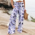 thumbnail image 3 of Linen Pants Womens Elastic High Palazzo Trouser Straight Wide Leg Long Pants Baggy Printed Casual Lightweight Fall Pant Plus Size Beach Lounge Wear Bottoms with Pockets Size S-XXL, 3 of 5