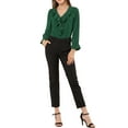 thumbnail image 2 of INSPIRE CHIC Blouse à Volants pour Femme, Élégante, Col en V, Manches Longues, Haut Habillé pour le Travail, TP, Vert, 2 of 8