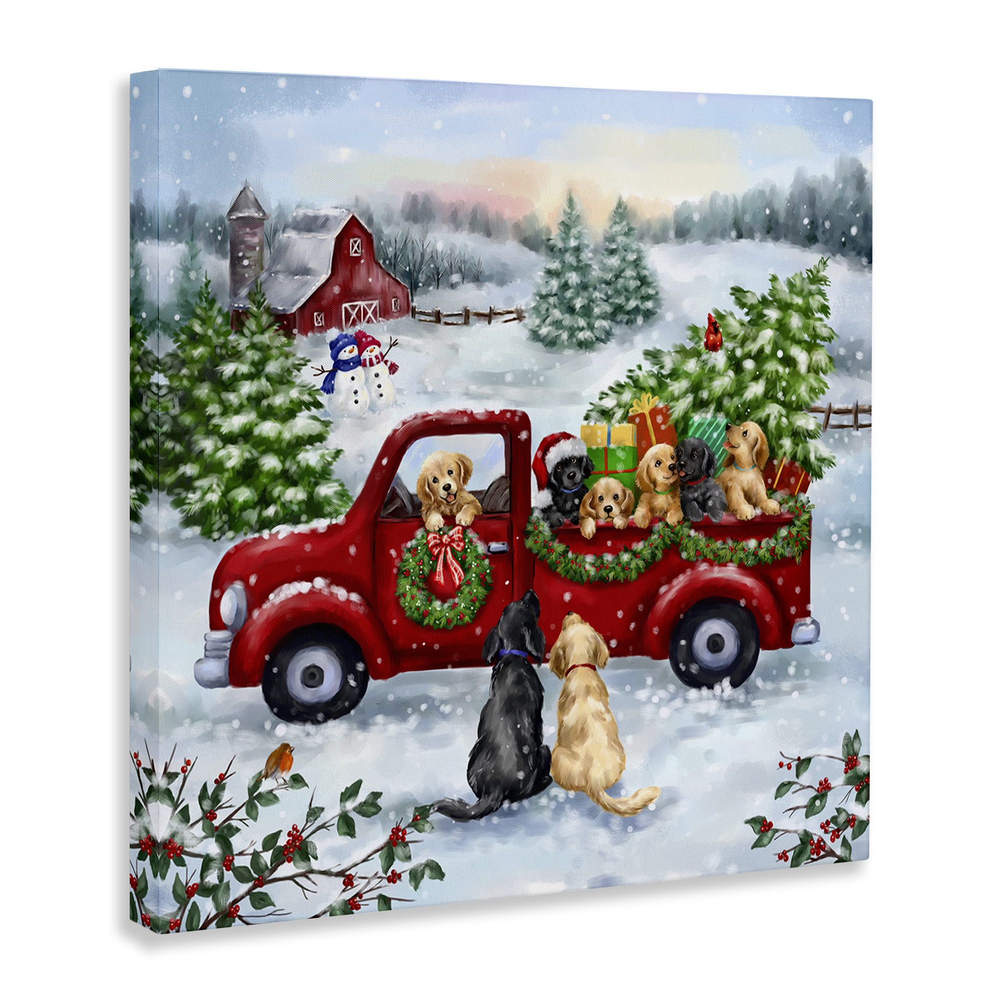 Stupell Industries Holiday Truck & Tree Holiday Painting Gallery Wrapped Canvas Art Prints Wall Art, 36 x 36