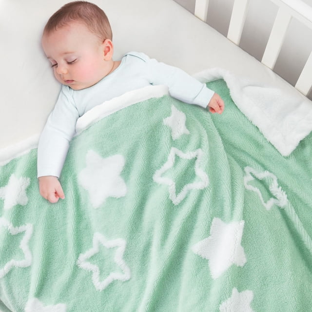 Manta de bebé TCOYIWL reversible con forma de estrella Jacquard 84 x 109 cm, color verde