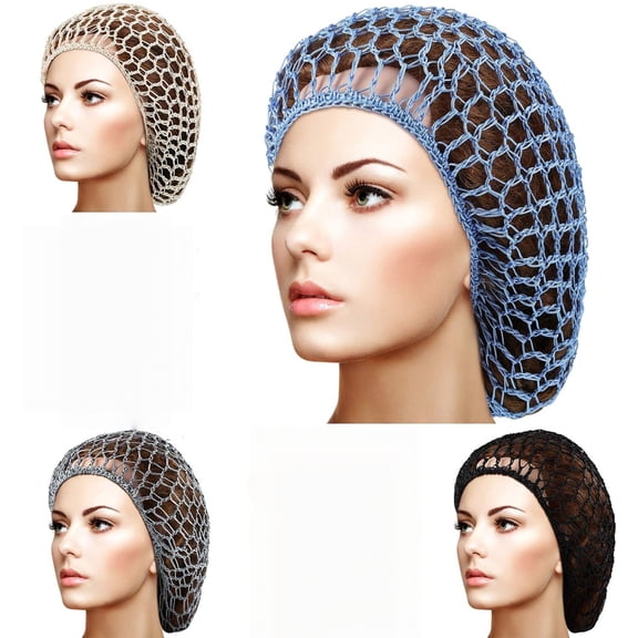 4 Pcs Hair Nets for Women Sleeping, Soft Rayon Knit Snoods for Long & Short Hair, Mesh Crochet Hair Cover to Protect Curls & Reduce Frizz, Night Hair Accessories