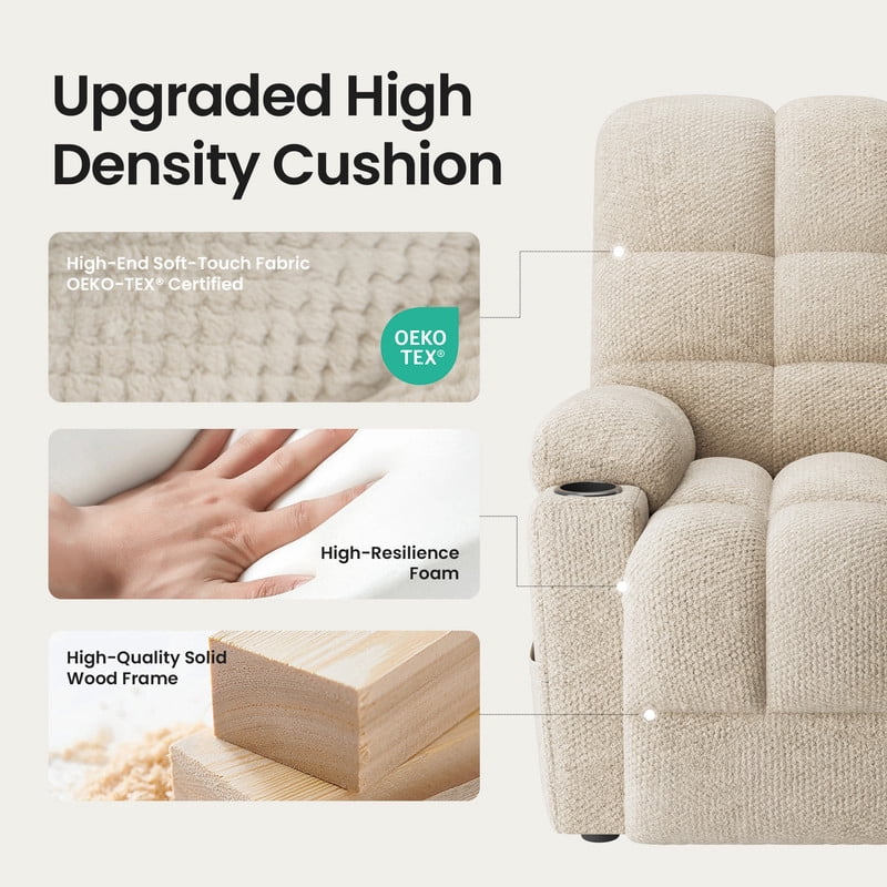 COLAMY Serene Dual Motors Power Lift Recliner Chair with Massage and Heat for Elderly People, Independent Adjustable Backrest Headrest, Extended Footrest，USB Charging Ports and Cup Holders, Beige