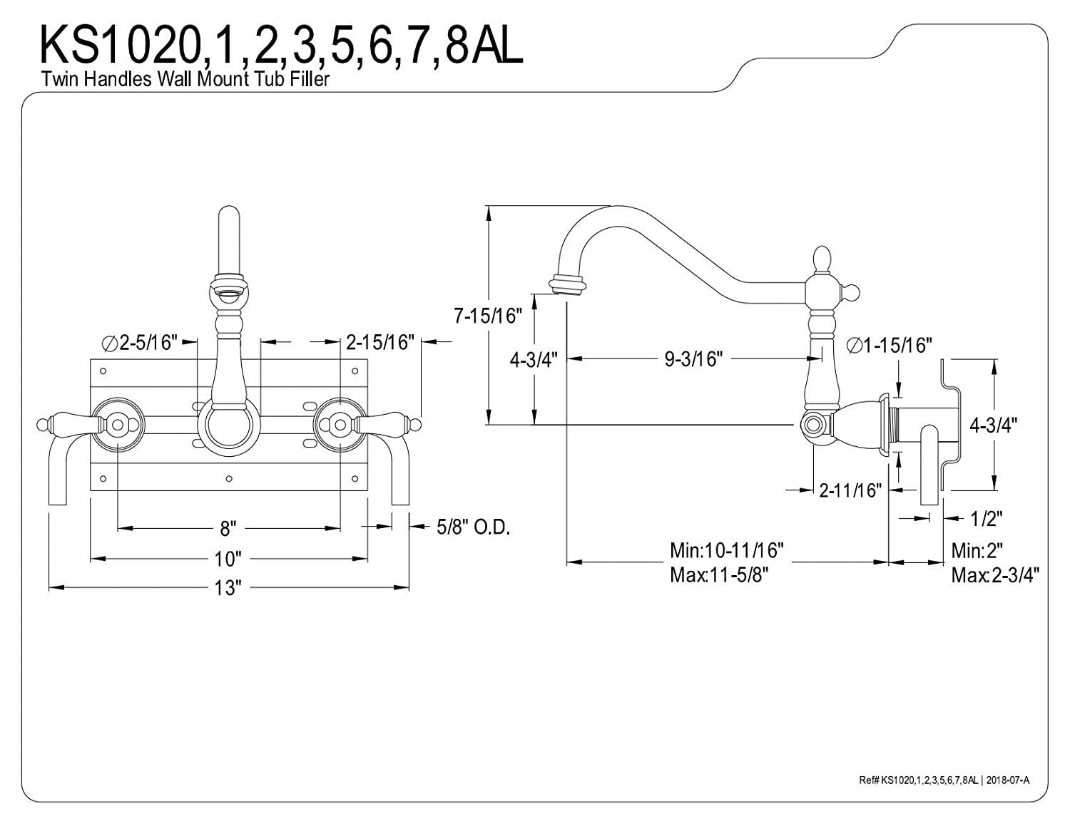 Kingston Brass Heritage Roman Tub Faucets With Matte Black Finish KS1020AL