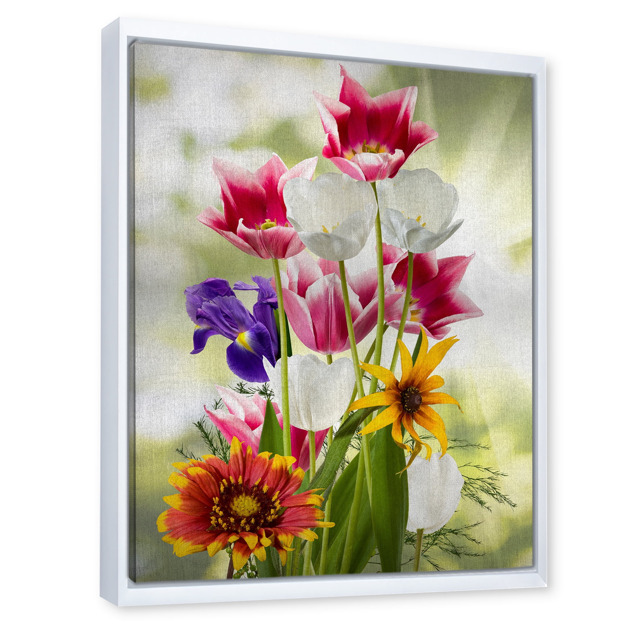 Designart 'Vibrant Purple Red and Yellow Wildflowers' Traditional Framed Canvas Wall Art Print