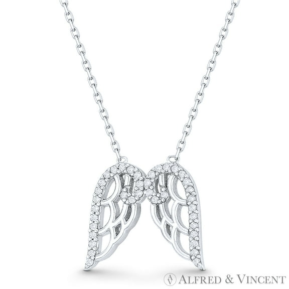 Angel's Wings Charm CZ Crystal Charm Pendant & Chain Necklace in .925 Sterling Silver w/ Rhodium