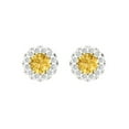 thumbnail image 3 of 1.18 Ct Round Cut Halo Studs Yellow Natural Citrine 14K White Solid Solid Gold Everyday Dainty Earrings Screw Back, 3 of 7