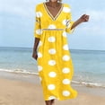 thumbnail image 2 of YuXingFu Church Dress Maxi V-Neck Plus Size Womens Dress 3/4 Sleeve Flowy Long Casual Summer Yellow S, 2 of 6