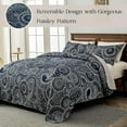 thumbnail image 4 of Whale Flotilla Reversible Paisley Quilt Set California King Size, Lightweight Boho Printed Bedspreads Coverlets Quilts Bedding Set with 2 Pillow Shams for All Seasons, Navy/Bone, 4 of 4