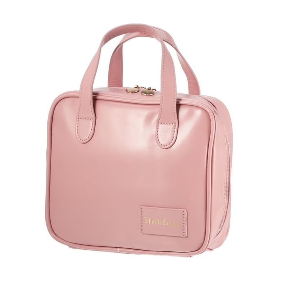 Unique Bargains Handhold Cosmetic Bag Portable Makeup Bag Large Capacity Makeup Pouch Storage Bag Pink with Handle