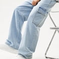 thumbnail image 5 of ITSAME Teen Boys Cargo Jeans Elastic Waist Straight Leg Multi-Pocket Loose Casual Denim Pants Light Blue Size 14, 5 of 9