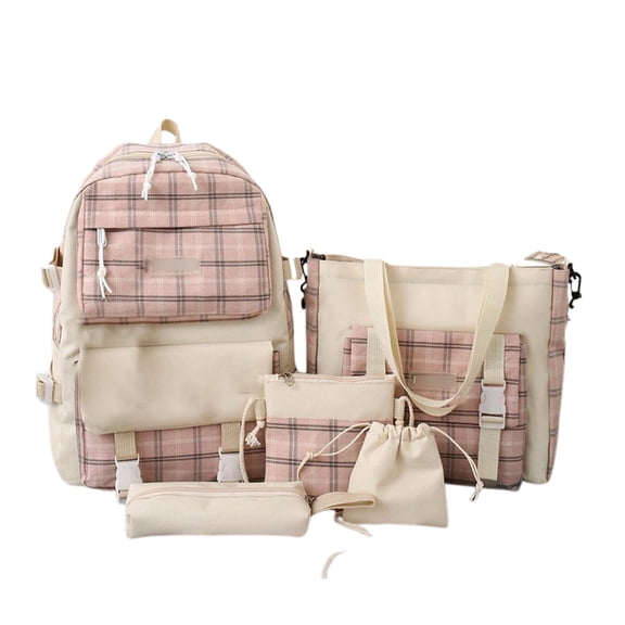 Gyujnb School Backpack, Canvas Backpack for Students Cute Plaid Design Lightweight School Bookbag with Multiple Pockets Durable Double Shoulder Bags, Backpack for School