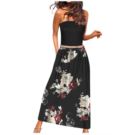 

amousa Women s Bustier One-Piece Collar Sleeveless Strapless Loose Digital Print Dress