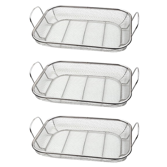 Worgeous 3 pcs  Stainless Steel Barbecue Basket Grill Basket Container Portable Storage Basket BBQ Drainer Multifunctional Drying Plate (Silver)