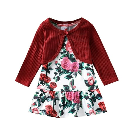 

Dadaria Toddler Winter Coat 18Months-6Years Toddler Kids Baby Girls Clothes Autumn Winter Knitted Cotton Coat And Floral Vest Dress Two-piece Set Red 3-4 Years Toddler