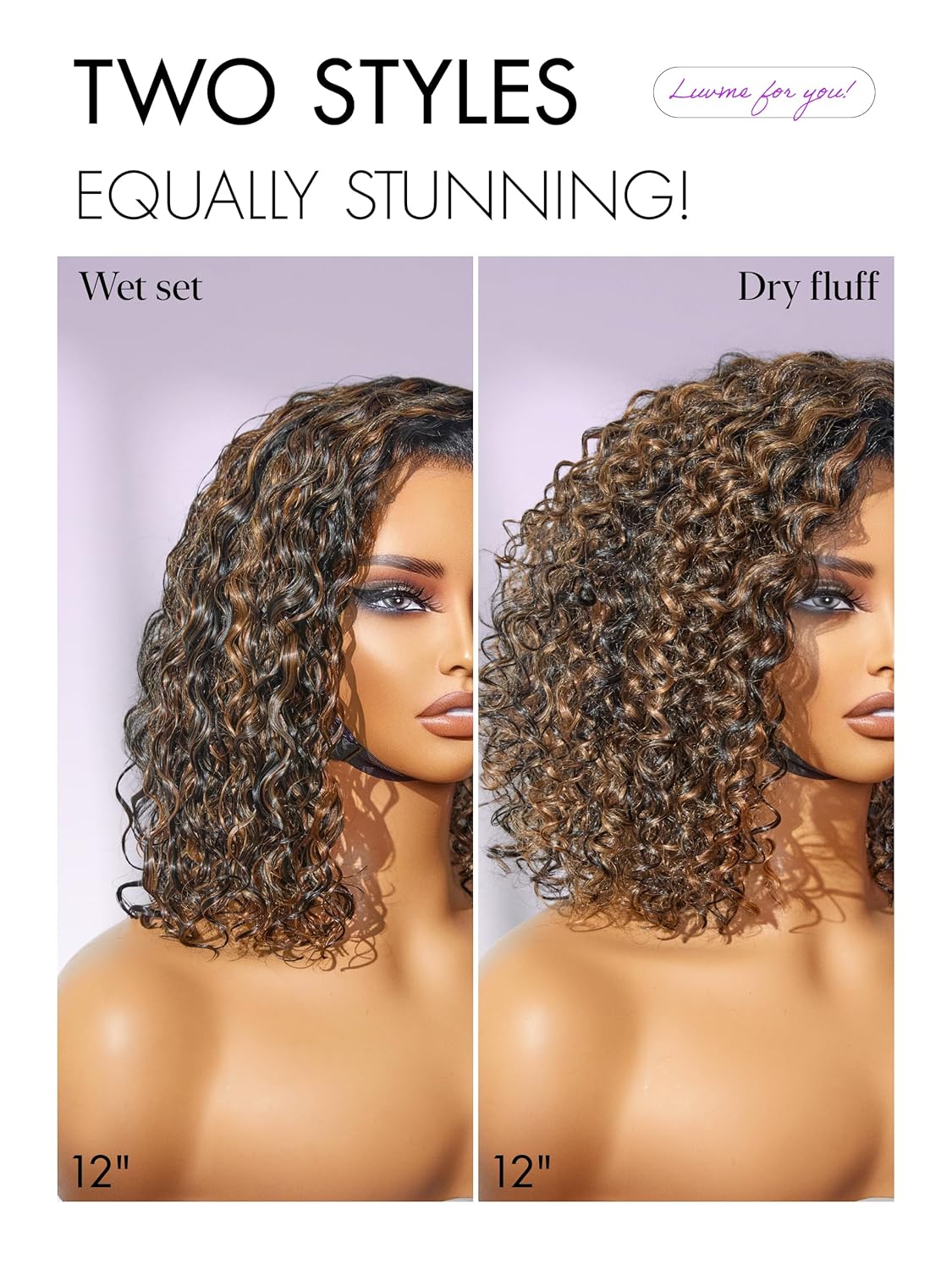 LUVME All-Day Comfort 12" Wig Deep Wave Glueless Minimalist HD Lace Human Hair Wig Pre-Cut for Women