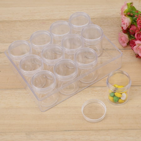 HERCHR Rectangle Clear Plastic Jewelry Beads Storage Box W/12 Round Bottle Container Tiny Jars 20g 15g, plastic storage box,storage