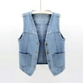 thumbnail image 2 of NOKIO Girls And Boys Autumn Cowboy Vest Loose Sleeveless Coat Vest Shoulder Outside The Students Wear Coat Kids Boys Denim Dark Blue Jacket Faded Jeans Gilet Sleeveless Jacket Coat, 2 of 5