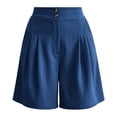 thumbnail image 6 of ClodeEU Women's High Waisted Pleated Shorts,Casual Button Fly Loose Fit Wide Leg Shorts with Pockets Blue,Women's Plus L, 6 of 7