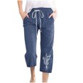 thumbnail image 1 of VEKDONE Womens Cotton Linen Capris Pants Navy M, 1 of 4