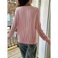 thumbnail image 6 of Women Long Sleeve Cable Knit Sweater Fashion V Neck Fitted Pullover Top Business Casual Fall Outfits Pink M, 6 of 7