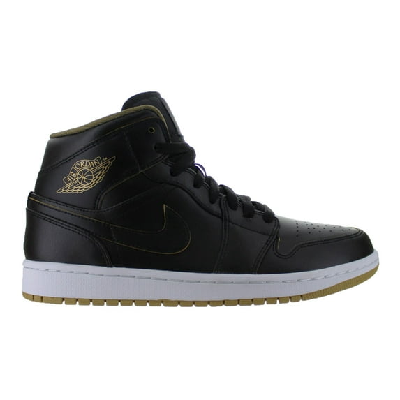Mens Air Jordan 1 Mid Black Metallic Gold White 554724-042