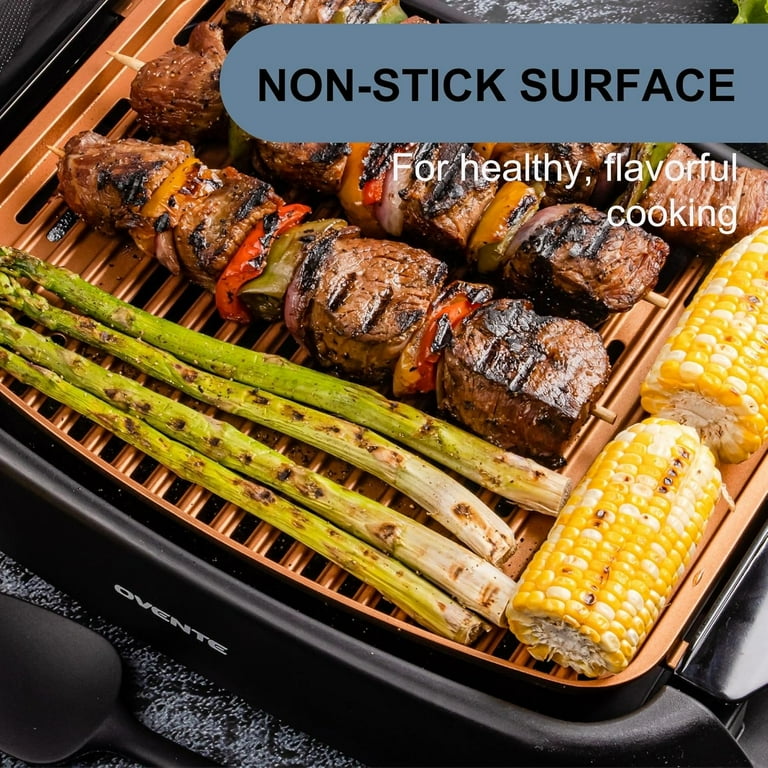 Ovente Electric Cooking Grill 13 x 10 Inch Nonstick Cast Iron Flat Plate with Oil Drip Pan & Temperature Control, Indoor Kitchen or Outdoor Easy Clean Compact for BBQ Grilling Meat, Copper GD1632NLCO Ovente Electric Cooking Grill 13 x 10 Inch Nonstick Cast Iron Flat Plate with Oil Drip Pan & Temperature Control, Indoor Kitchen or Outdoor Easy Clean Compact for BBQ Grilling Meat, Copper GD1632NLCO