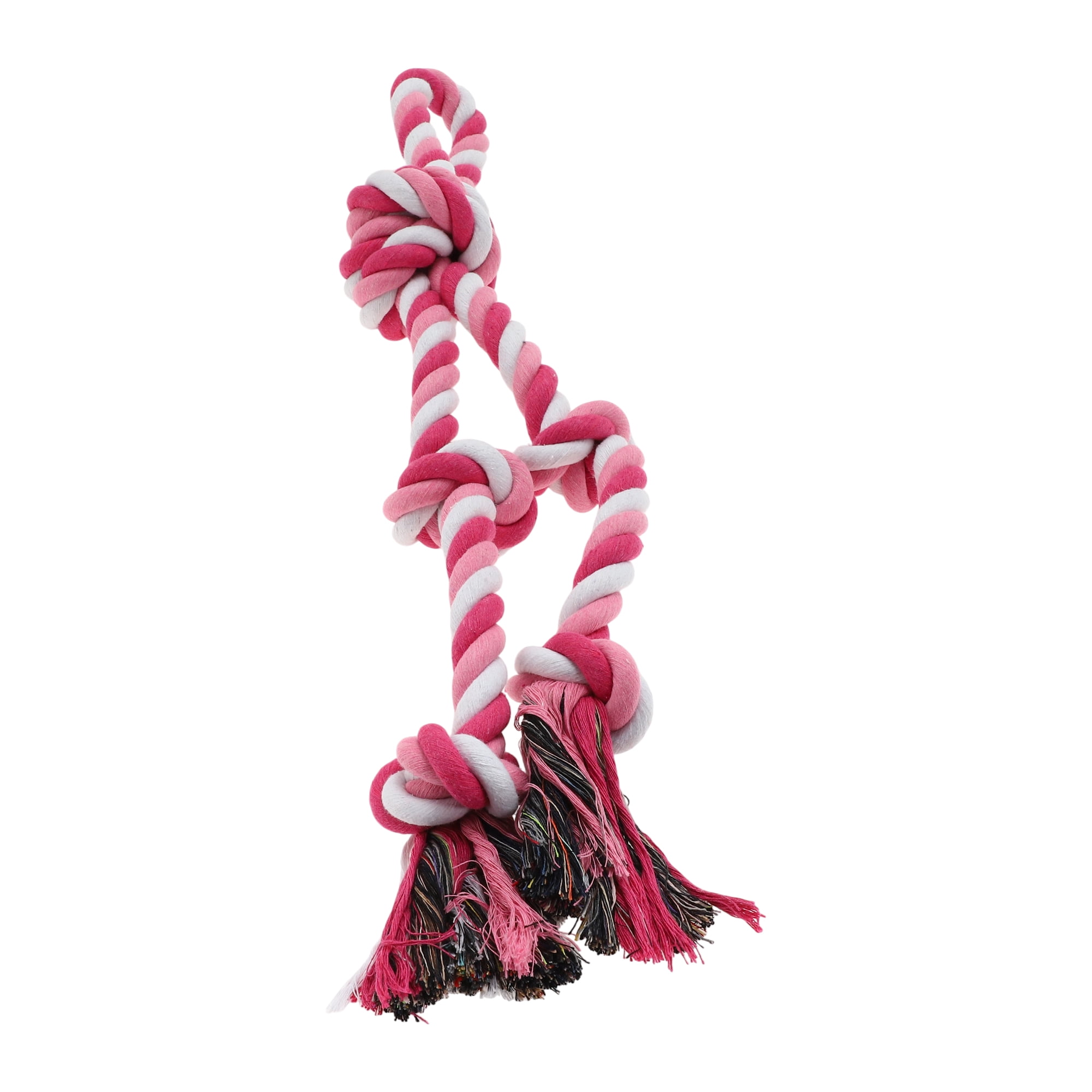 Knots Shape Dog Chew Rope Durable Braided Cotton Teeth Cleaning Rope for Cats Dogs Rose Red White