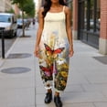 thumbnail image 4 of Women Vintage Oil Painting Floral Print Bib Overalls Loose Fit Cotton Linen Jumpsuit Casual Sleeveless Suspender Pants With Pockets XL, 4 of 6