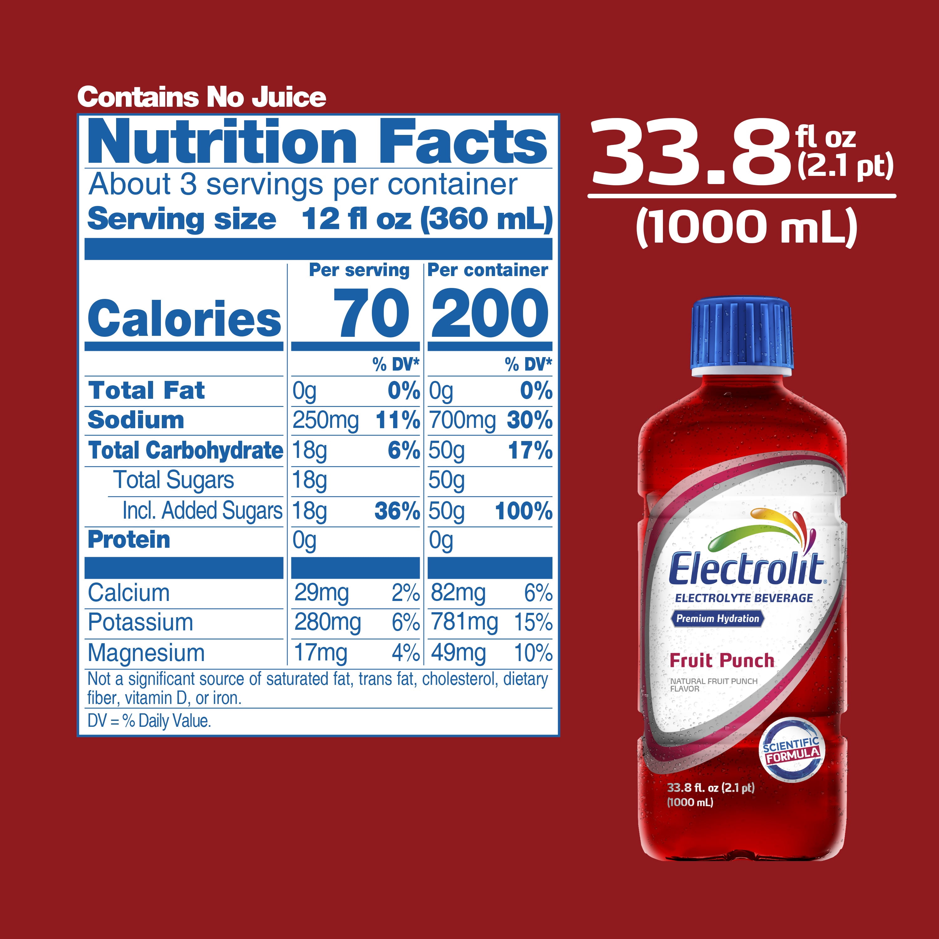 Electrolit Hydration Beverage, Fruit Punch, 33.8 Fluid Ounces