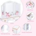 thumbnail image 6 of Yeshouse Girl Vanity Table and Chair Set, Wooden Kids Makeup Dressing Table with Lights, Mirror, Drawer & Stool, White, 6 of 8